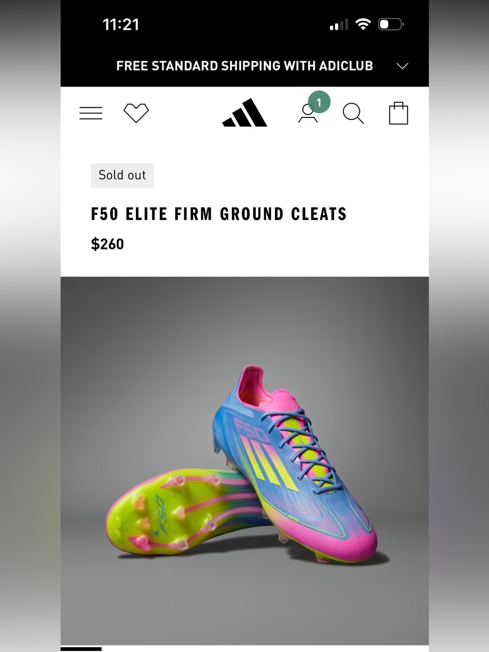 F50 ELITE FIRM GROUND CLEATS Brand New With Box Size 11.5 US
